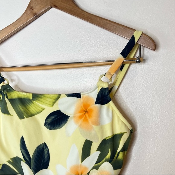 Vintage Leiloni 90s Pastel Yellow One Piece Tropical Floral Pinup Swimsuit 8 - Picture 5 of 16